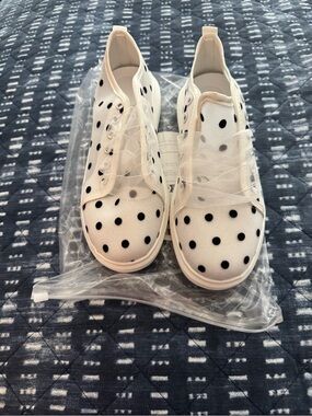 Women’s White Polka Dot Slip-On Sneakers with Ribbon Laces